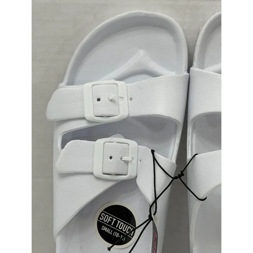 Bobbie Brooks Womens White EVA Double Buckle Slide Sandals Soft Touch Size 10-11